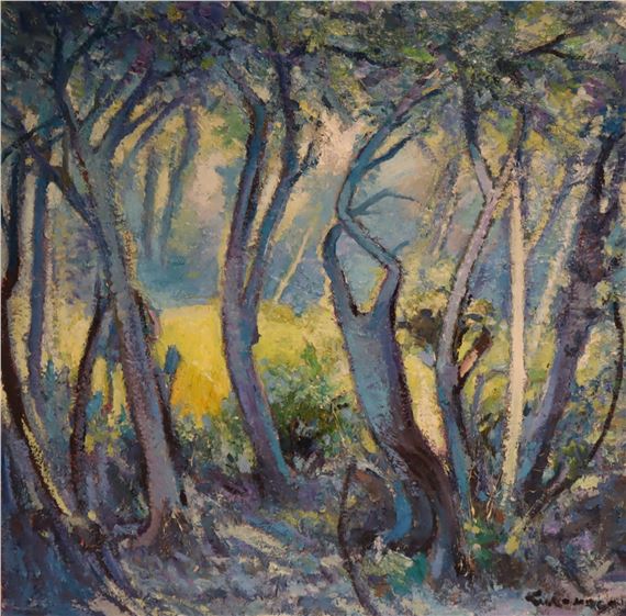 Forest scene oil on canvas, signed
