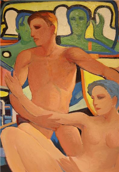 Oil on canvas of nude couple by Pasquale Monaco
