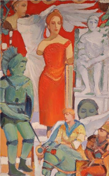 Oil on canvas, Soldiers and statues by Pasquale Monaco