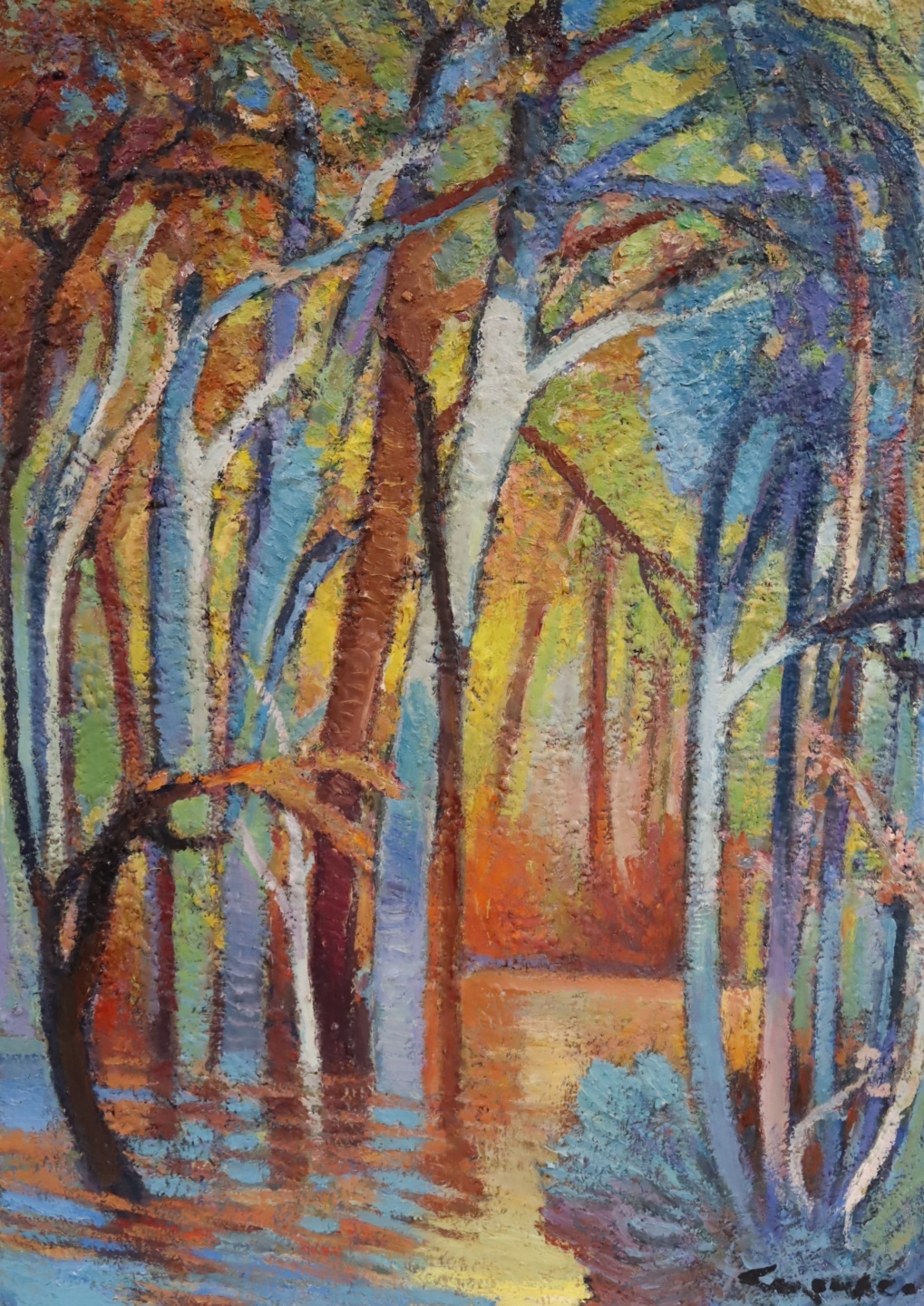 Artwork by Pasquale Monaco, Trees in a river, Made of Oil on board