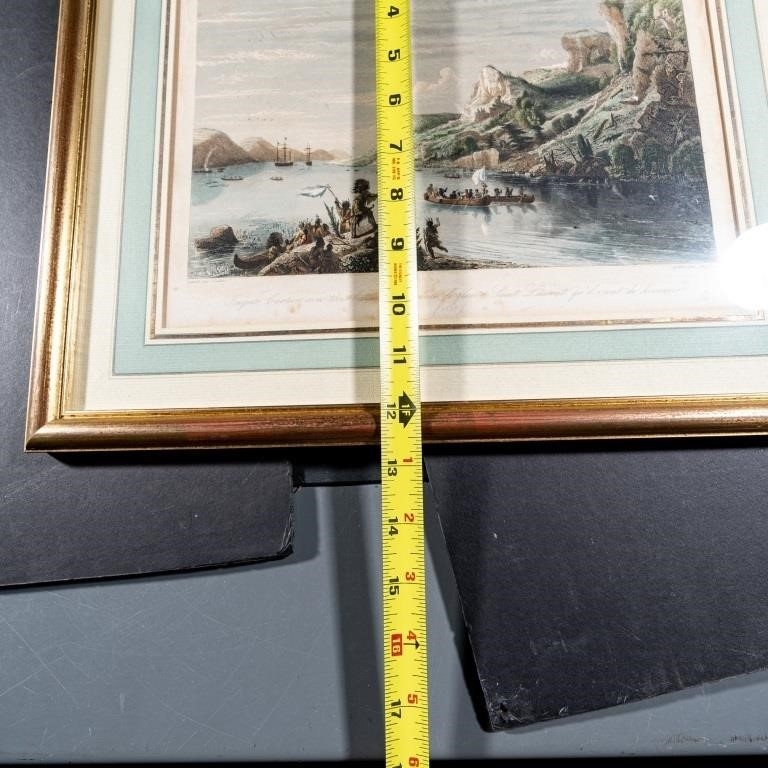 Artwork by Jean Gudin, STEEL ENGRAVING CARTIER DISCOVERING ST. LAWRENCE, Made of HAND COLOURED ENGRAVING ON PAPER