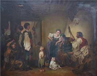 Interior scene with figures in regional dress - Franz Könemann