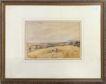 The Fine Art Society label on backboard inscribed 'From Brading towards Shanklin' - J. W. Watts
