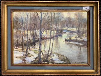 Winter landscape with meandering river - Nils Olzon