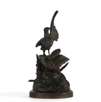 Birds on a rock Bronze group with brown patina - Auguste Jean Baptiste Lechesne