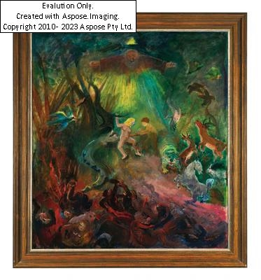 Artwork by Oskar Laske, "Der Sündenfall", Made of oil on canvas