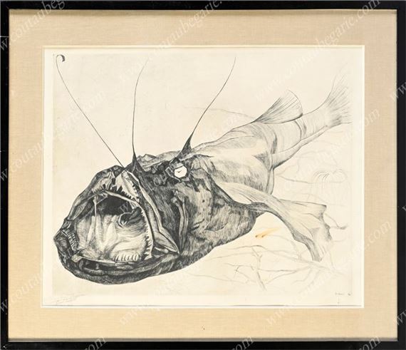 LEQUET Paul (1932-2023). La lote. Engraving on paper, with autograph letter from the artist to René Lemoine, bearing print no. 6/60. Good condition. H. 62 cm - L. 49 cm. - Paul Lequet