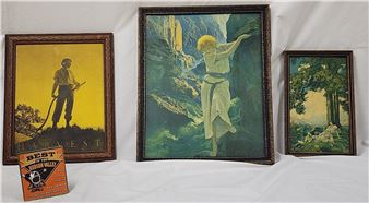 Bx 3 Framed Maxfield Parrish Prints-The Canyon 14 3/4" X 11 1/2", Hilltop 9 3/4" X 5 3/4" + Harvest 11" X 8 1/2 - Maxfield Parrish