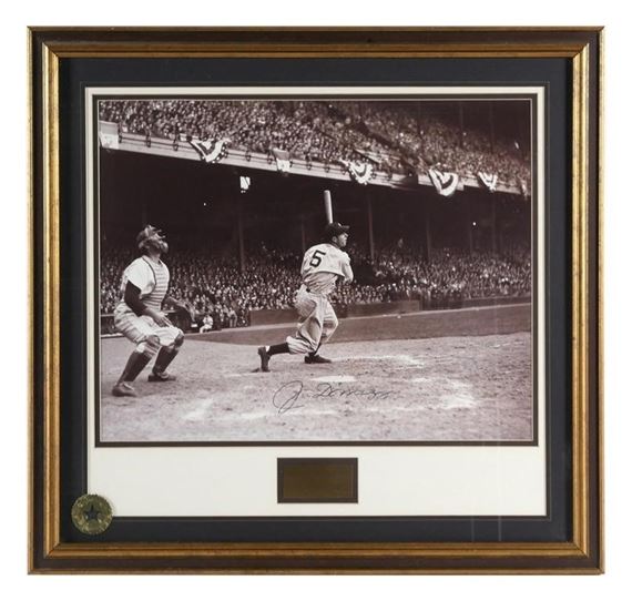 Joe DiMaggio. Framed to 24" x 25-1/4". Walt Disney World seal affixed lower left of glass by Joe Dimaggio