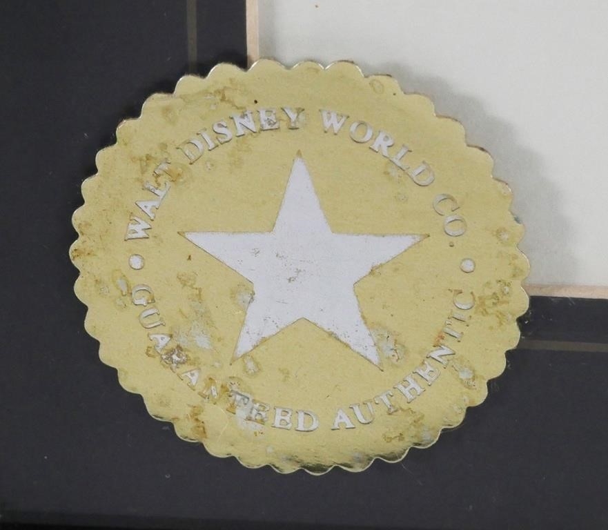 Artwork by Joe Dimaggio, Joe DiMaggio. Framed to 24" x 25-1/4". Walt Disney World seal affixed lower left of glass, Made of photograph