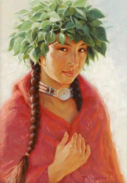 Artwork by Thomas Saubert, Oil on board portrait painting on a Native American woman, Made of Oil on board