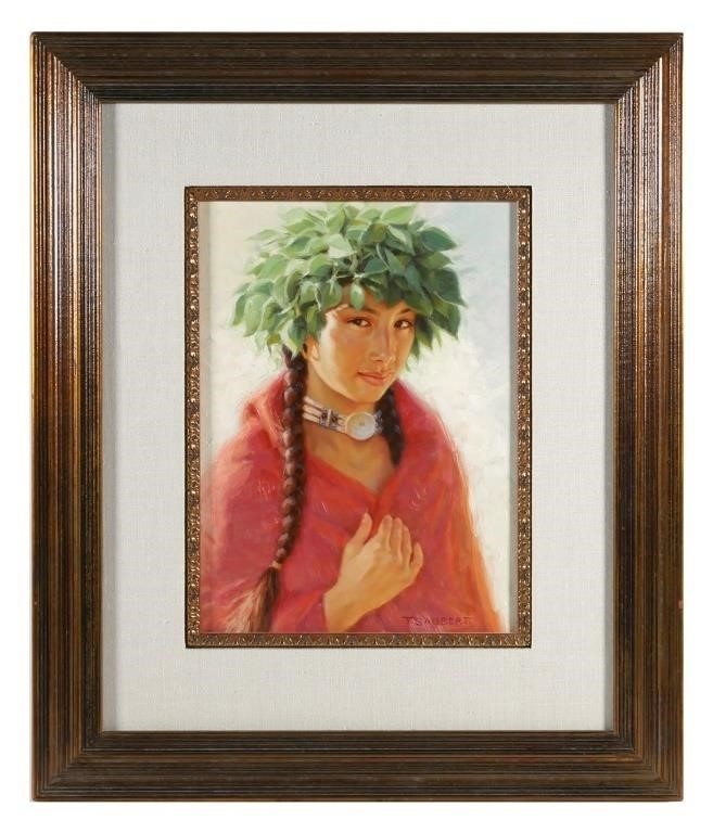 Artwork by Thomas Saubert, Oil on board portrait painting on a Native American woman, Made of Oil on board