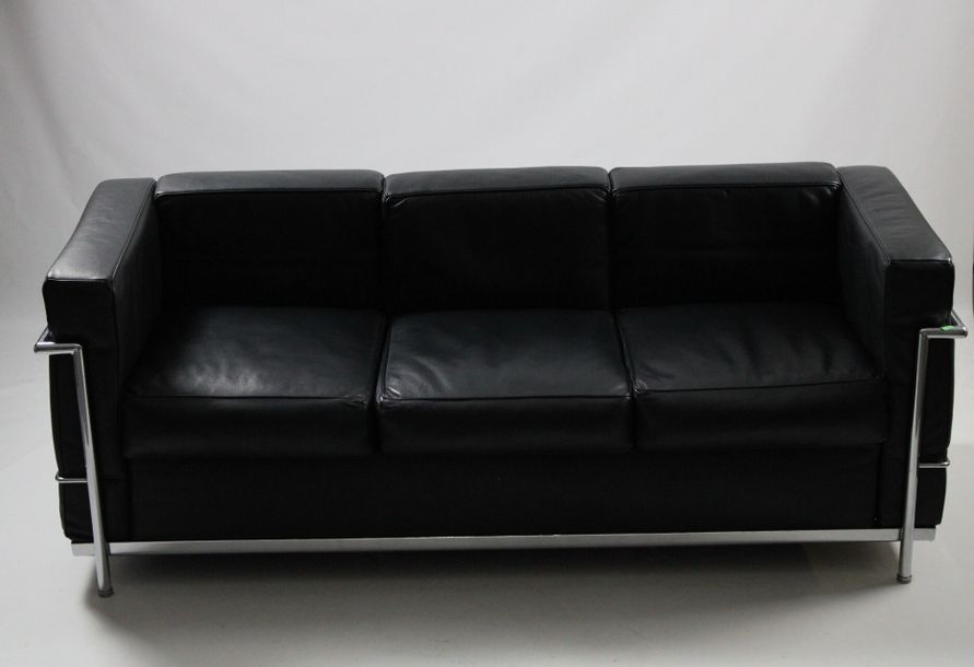 Canapé En Cuir Beige Style Le Corbusier – Vintage Design, Housse Amovible