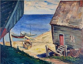 Florence Molesphini (20th c.) Beach Shack and Boats - Florence Molesphini