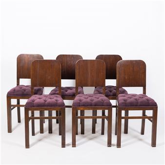 Em madeira, assentos estofados - Conjunto De Seis Cadeiras