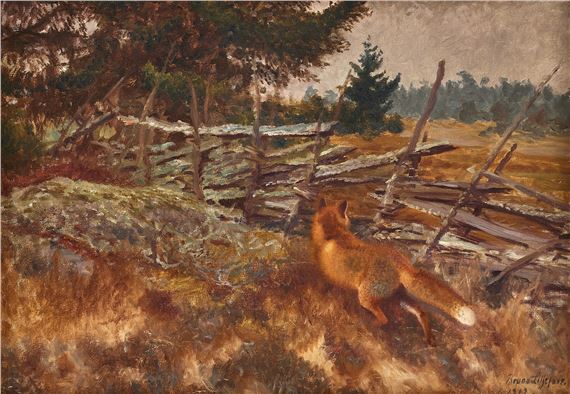 Fox in landscape by Bruno Liljefors, 1912