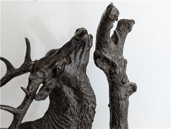 Artwork by Pierre-Jules Mene, The Browsing Stag, Made of bronze