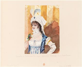 2 dessins originaux de Vernet et 3 gouaches originales de Guillaumot, auteur des "Costumes du Directoire tirés des 'Merveilleuses - Carle Vernet