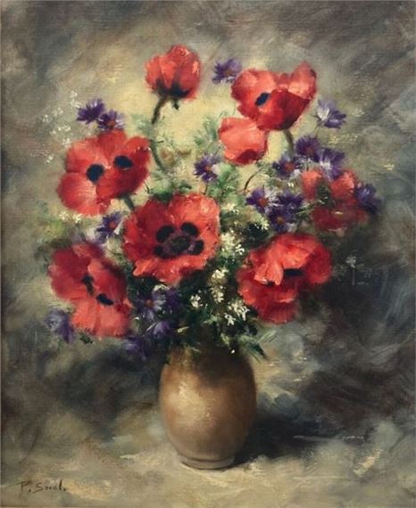 Pierre SOREL (born 1938) "Poppies Oil on canvas Signed lower left 65.5 x 54 cm Please ask for the condition reports before the sale: they are not included in the cards. by Pierre Sorel
