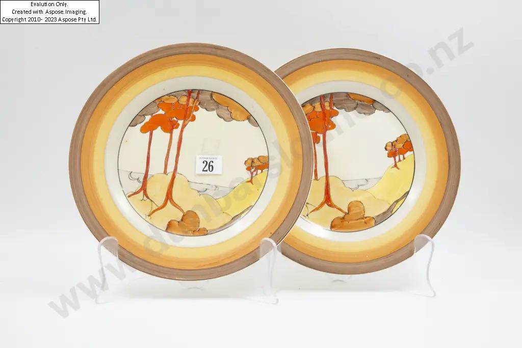 Clarice Cliff | Pair Clarice Cliff Bizarre Coral Firs Pattern Dinner ...