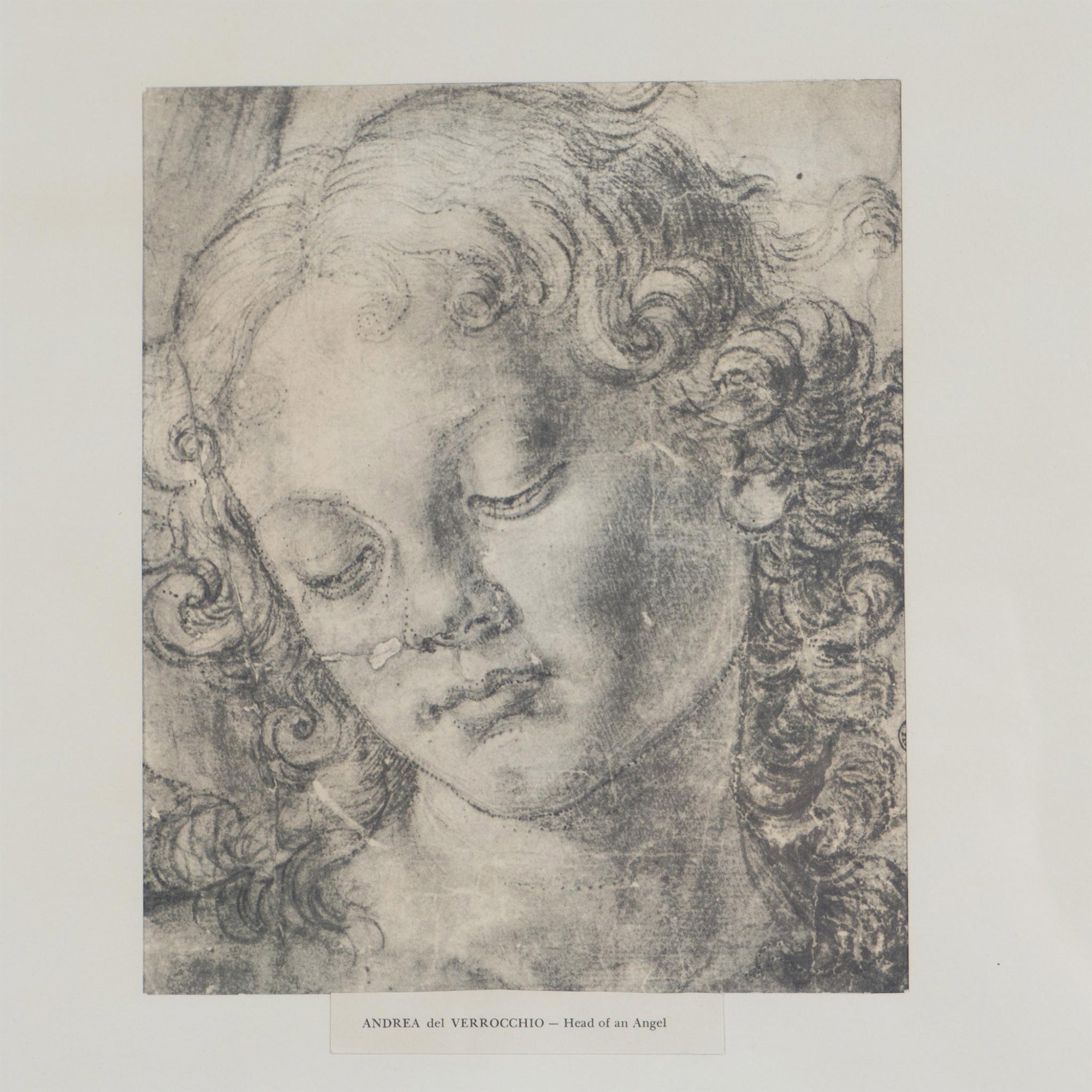 Artwork by Andrea del Verrocchio, Andrea del Verrocchio (Aft.) Print on Paper, Head of Angel, Made of black and white print on paper