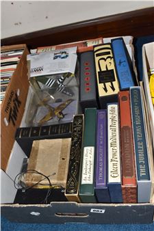 ONE BOX OF FOLIO SOCIETY BOOKS AND MISCELLANEOUS, to include metal alphabet numbers and letters, two - Eileen Power