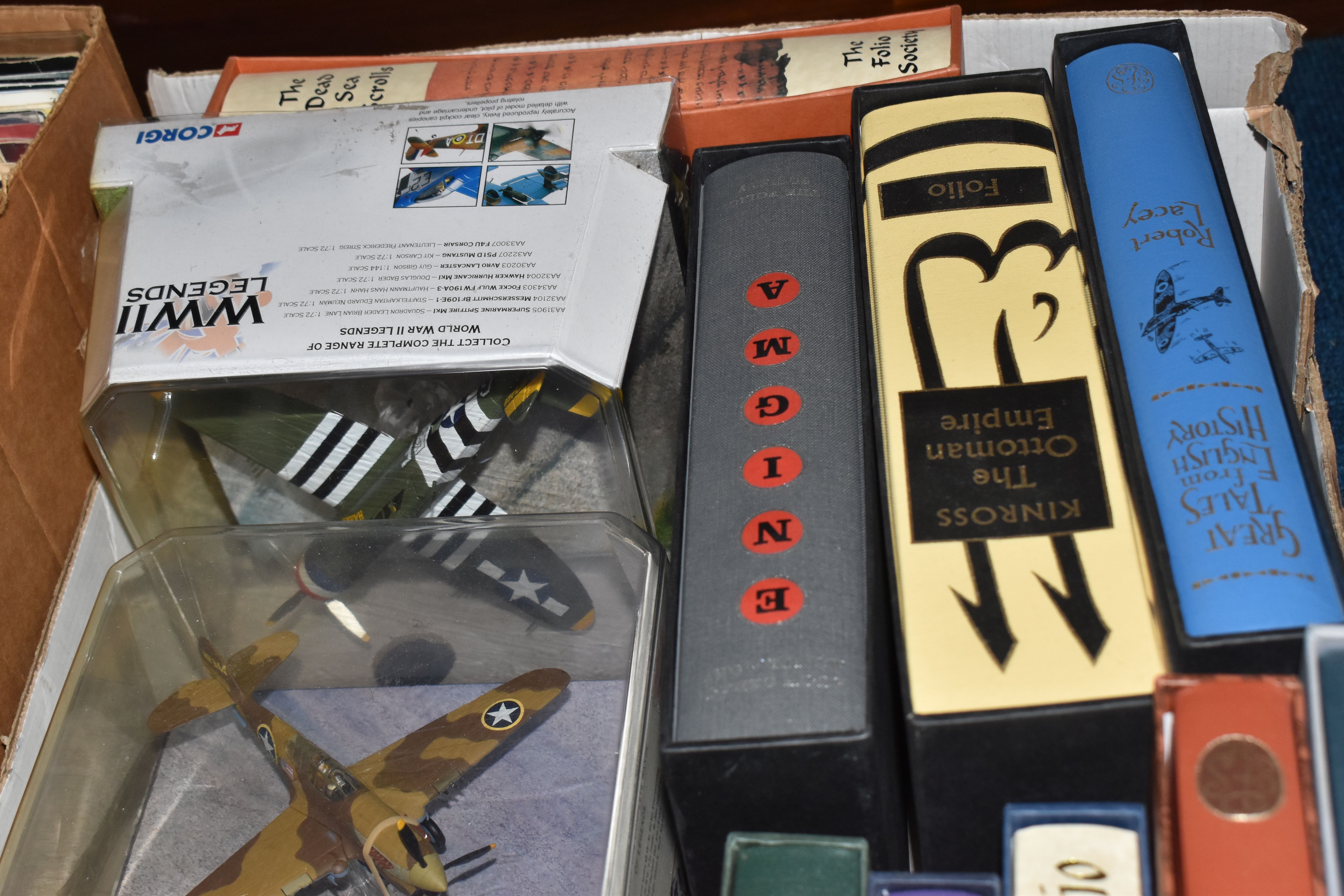 Artwork by Eileen Power, ONE BOX OF FOLIO SOCIETY BOOKS AND MISCELLANEOUS, to include metal alphabet numbers and letters, two, Made of metal