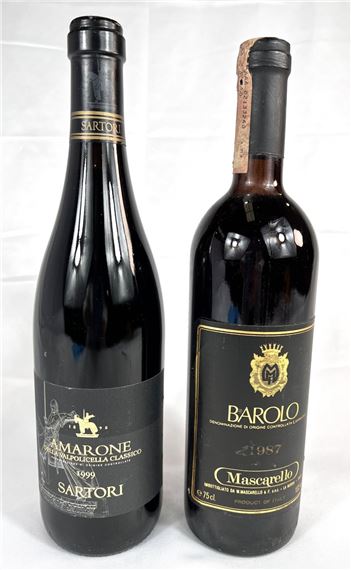 1987 Barolo Mascarello, 1 bottle, 75cl; 1999 Amarone Sartori, 1 bottle 75cl; 1991 Giordano Barolo, 1 bottle 75cl.

From a local private collection - Giordano