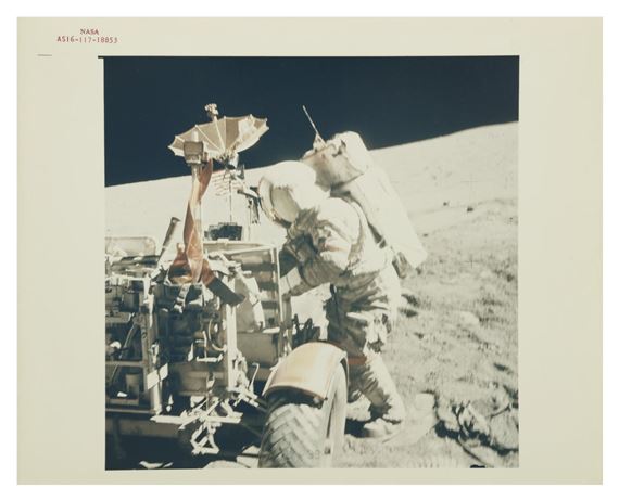 Charlie Duke next to LM during lunar surface EVA by Charlie Duke