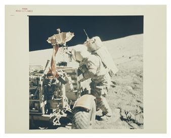 Charlie Duke next to LM during lunar surface EVA - Charlie Duke