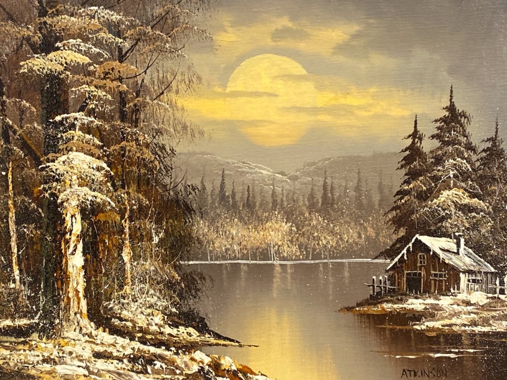 Michael Atkinson | MICHAEL ATKINSON WINTER CABIN SCENE O/C | MutualArt