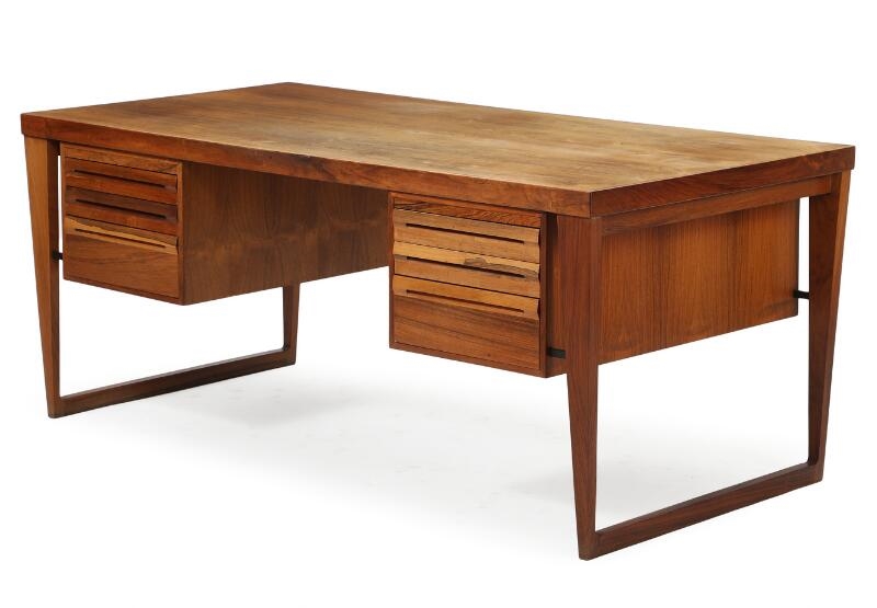 Kai Kristiansen | Freestanding rosewood partners desk mounted on runner ...