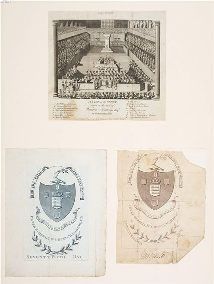 2 entrance tickets for the 22nd and 75th days of the Hastings trial at Westminster Hall - Charles Lawrence