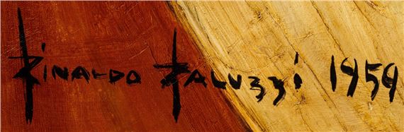 Rinaldo Paluzzi signature on oil on canvas, 1959.