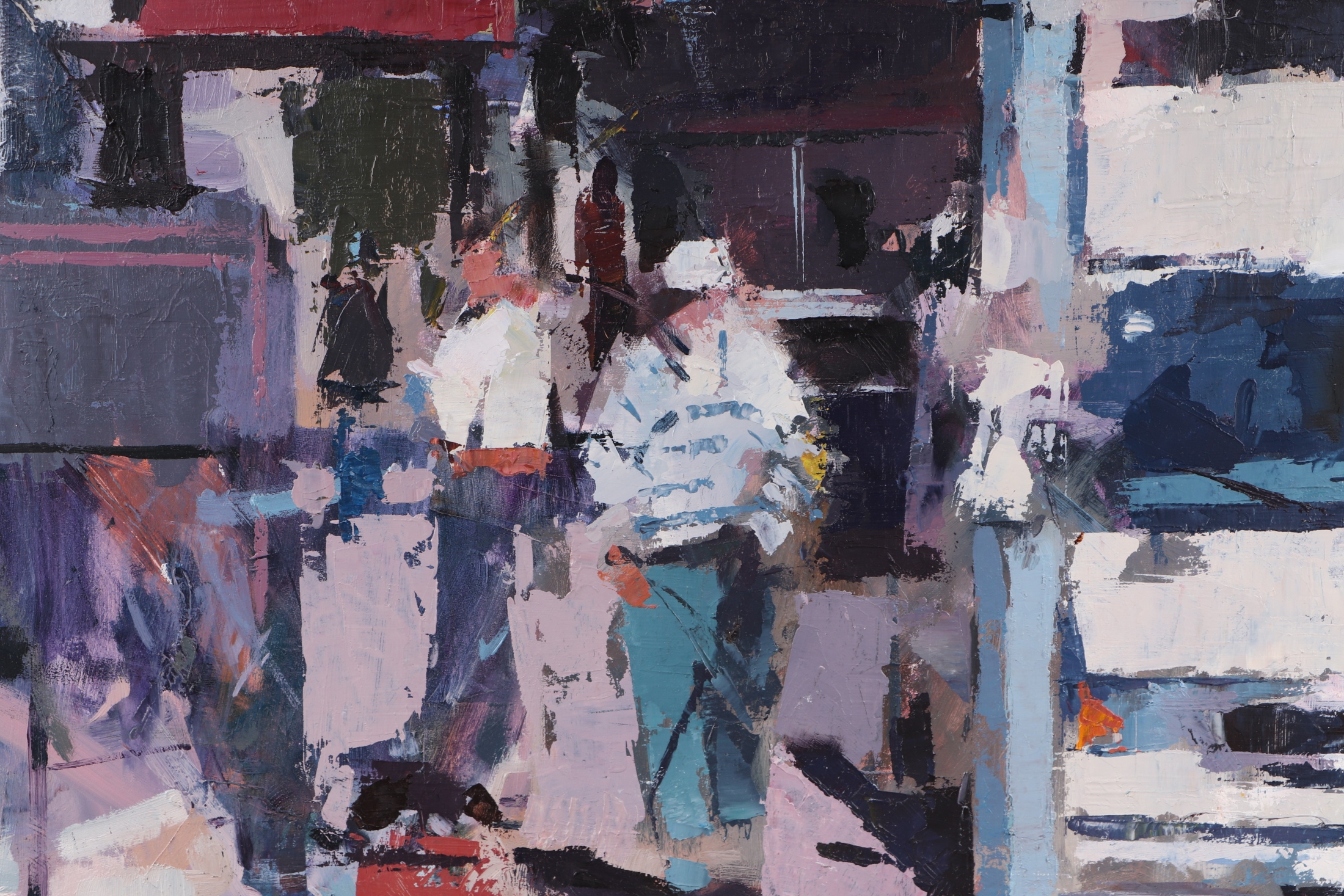 Artwork by Alan Ferebee, Abstract Street Scene, Made of oil on board