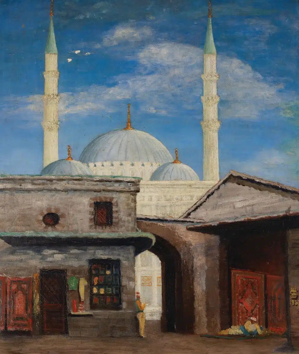 Artwork by Wilhelm Spieth, BŁĘKITNY MECZET W STAMBULE, Made of oil on cardboard