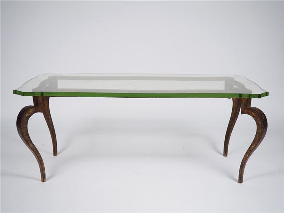 TABLE BASSE EN LAITON DORE 1960 VERRE FUME DESIGN FRANÇAIS L2039