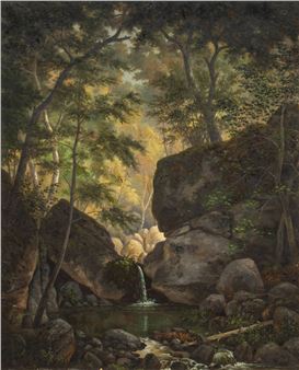 Waterfall in a Forest Interior - Henry Chapman Ford