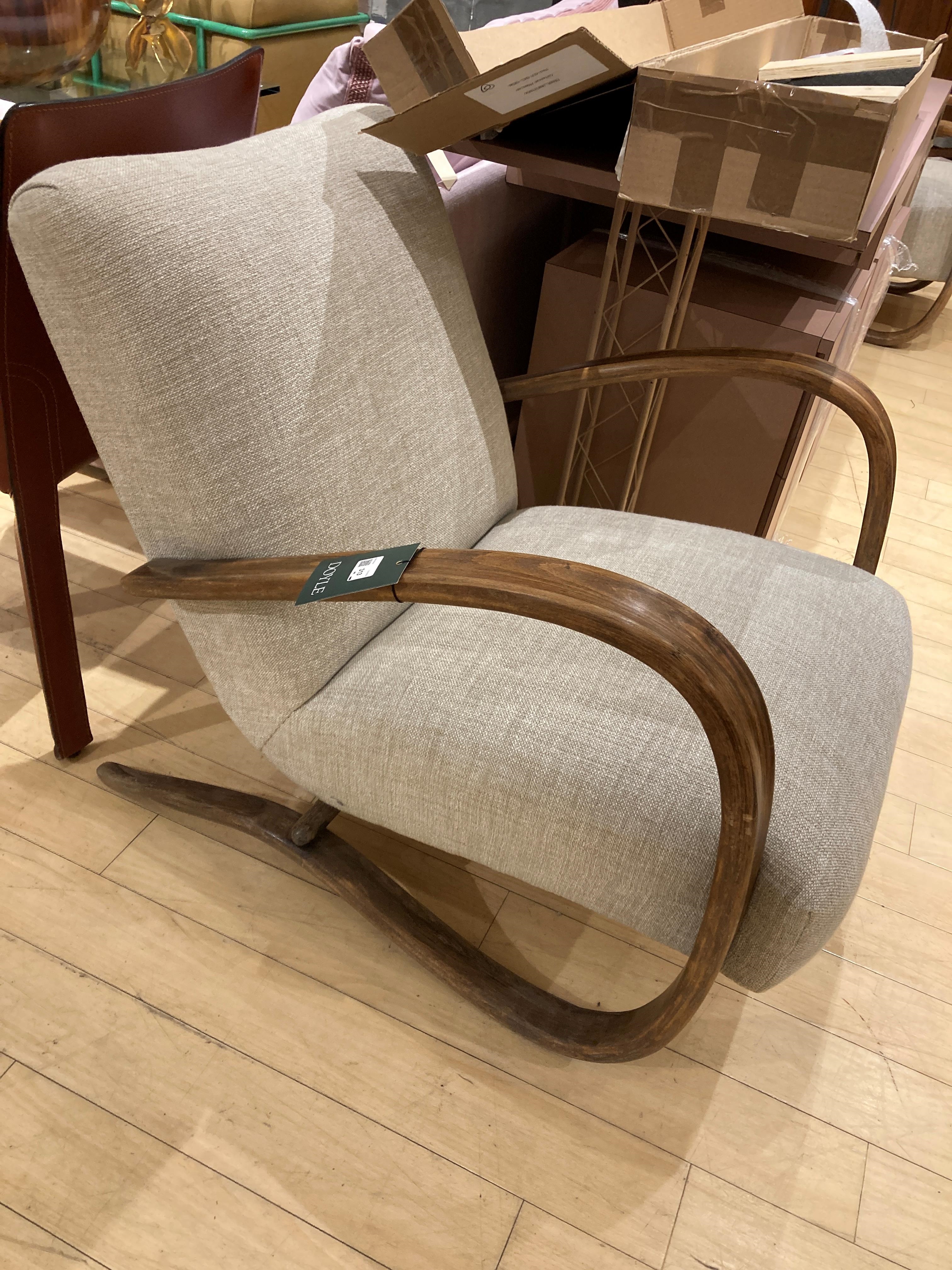 Artwork by Jindrich Halabala, Height of back 31 inches, height of seat 15 inches, width 27 inches, depth 36 inches.