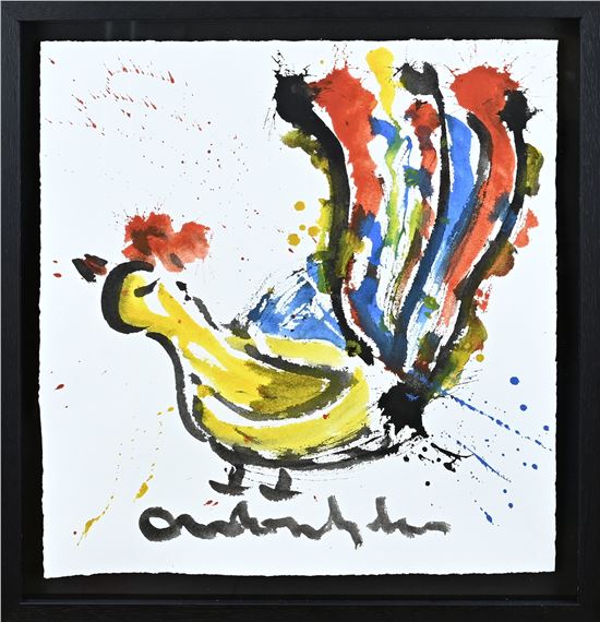 Spetterkip. Plakaatverf op papier. - A. Heyboer