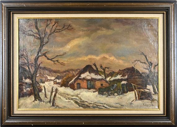 Winterse boerderij Blaricum. Olieverf op linnen - Willem Frederik Boekstal