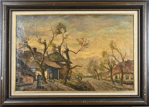 Winterse boerderij Blaricum. Olieverf op linnen by Willem Frederik Boekstal