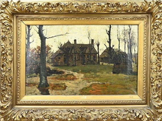 Landschap met boerderij en boerin. by Dirk Wiggers