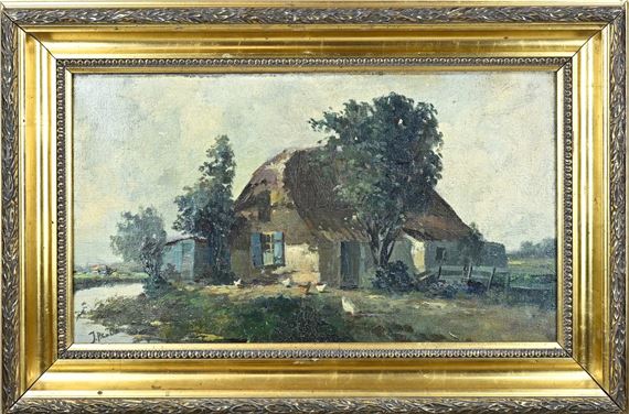 Hollands riviergezicht met boten en figuren by A.M. Geijp