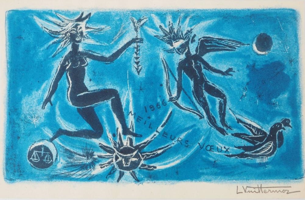 Artwork by Louis Vuillermoz, Angels in the stars, Made of original lithograph On vellum