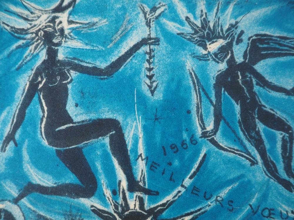 Artwork by Louis Vuillermoz, Angels in the stars, Made of original lithograph On vellum