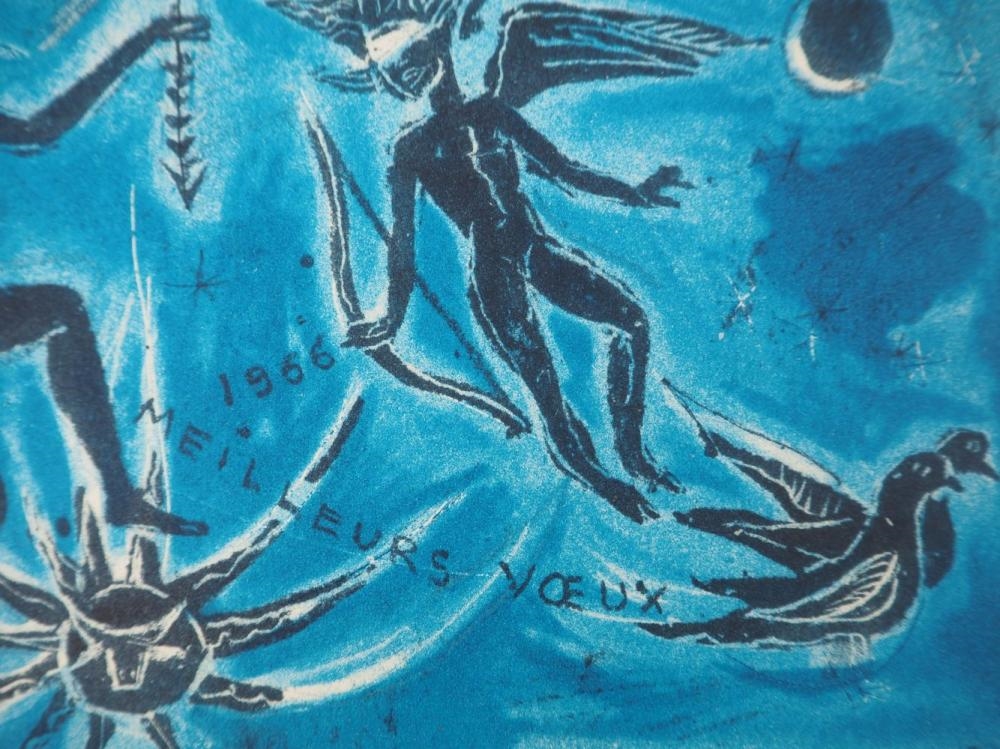 Artwork by Louis Vuillermoz, Angels in the stars, Made of original lithograph On vellum