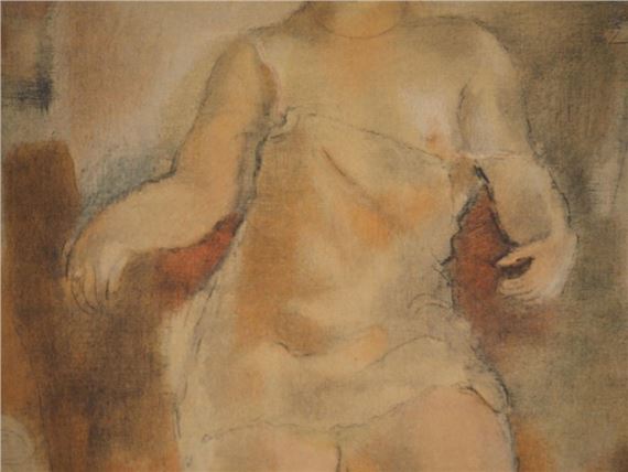 Jules Pascin | Nude in a pink shirt (1954) | MutualArt