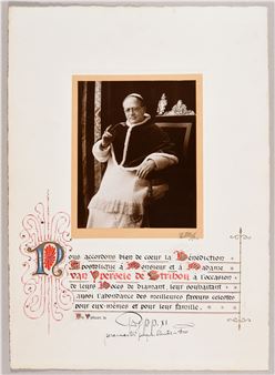 Apostolic blessing "à Monsieur et à Madame van Ypersele de Strihou" by Pope Pius XI. - Felice Giuseppe