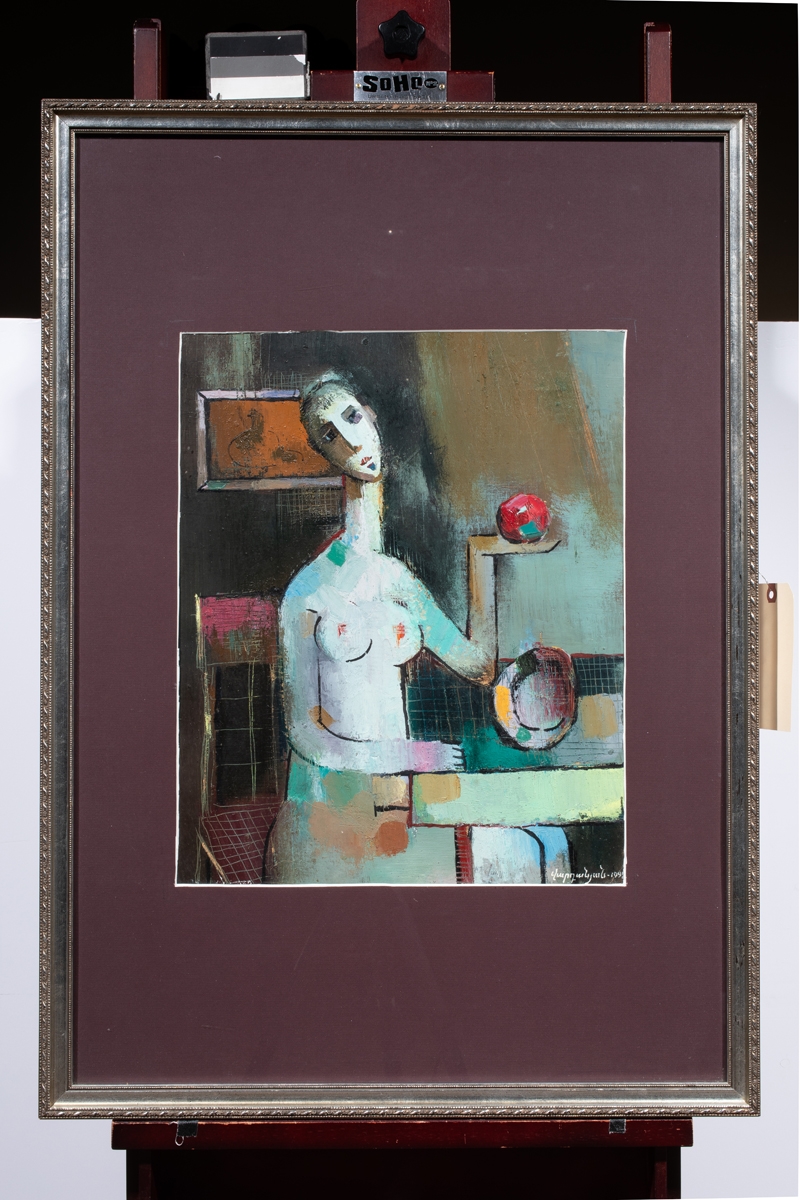 Artwork by Matevos Sargsyan, Seated Nude with Apple, Made of oil on paper or board